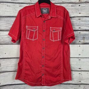 BKE Red Snap Button Shirt Short Sleeve Athletic Fit Men L